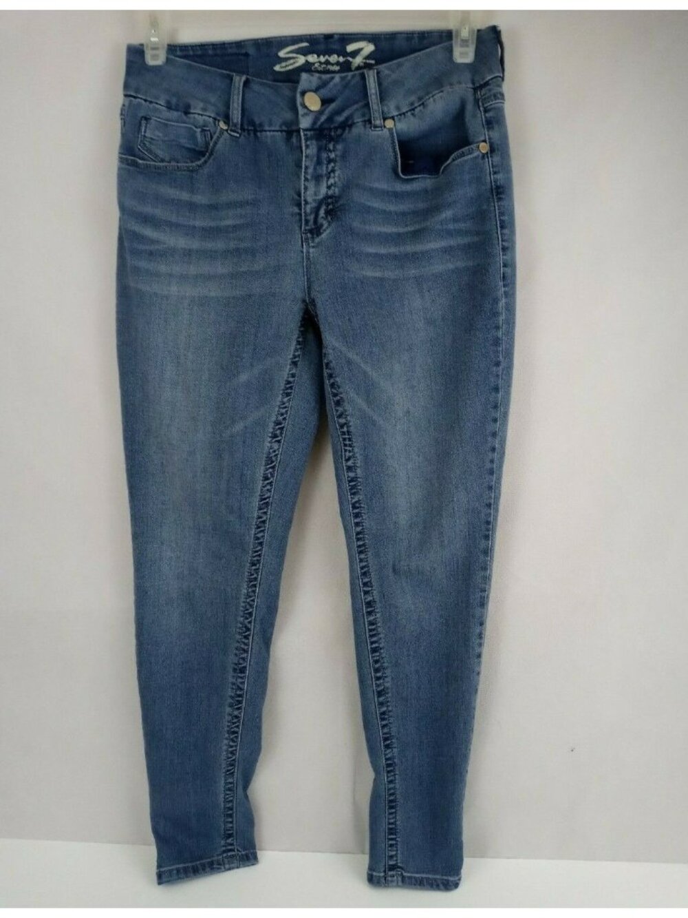 SEVEN 7  Embroidered Distressed Whiskered Dark Wash Legging Jeans W28 L26